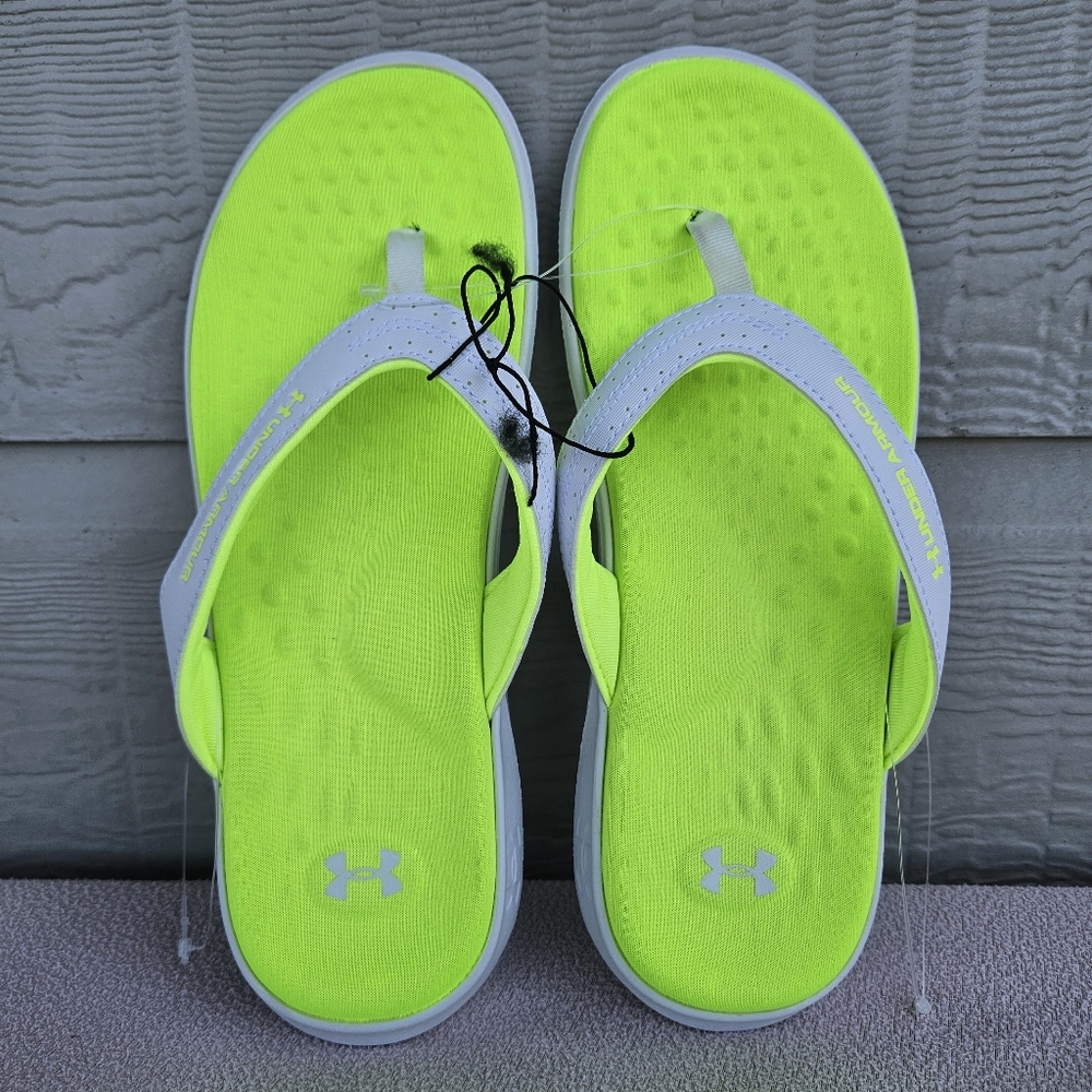 Under Armour Ignite Pro Marbella Sandals Flip Flop Women SZ 9 Green White